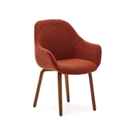 Silla Tejido Borreguito Terracota Madera Maciza Fresno Acabado Nogal, 63 Cm