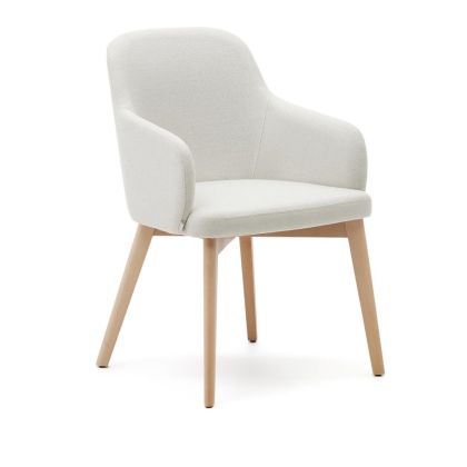 Silla Nórdica Nelida Chenilla Beige Madera Haya, 56 Cm