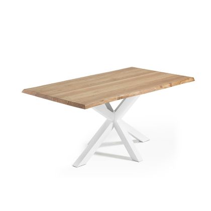 Mesa Comedor Moderna Roble Natural / Patas Metal Blancas, 180 cm