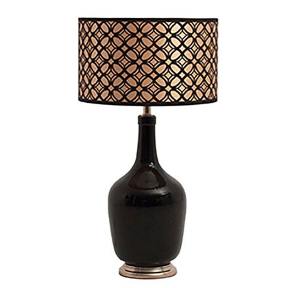Lámpara Sobremesa Art Deco Metal Vidrio Negro Oro