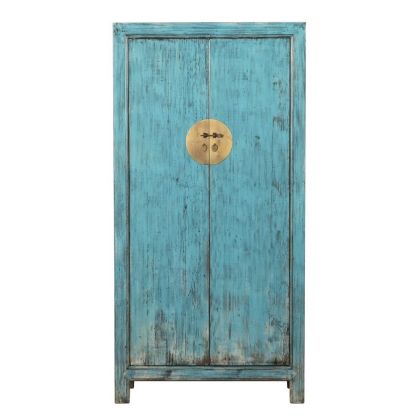 Armario Kotagala Estilo Oriental Azul Turquesa Madera Pino Reciclado, 100 Cm