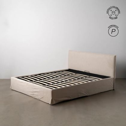 Cama canapé en madera tapizada en tejido beige 196 cm