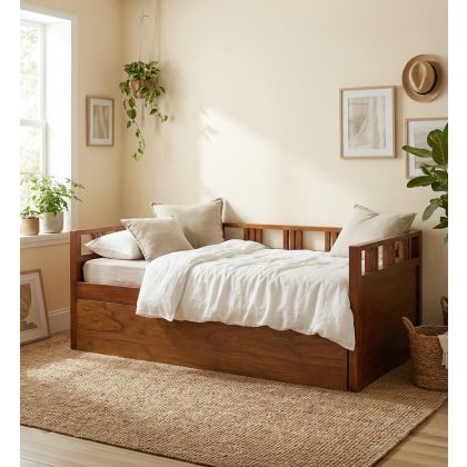 Cama individual en madera mindi marrón 100 cm