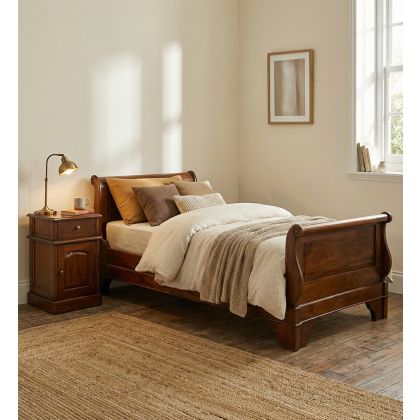 Cama individual en madera de caoba marrón 105 cm