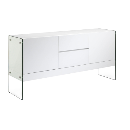 White Wood Tempered Glass Sideboard, 180 cm