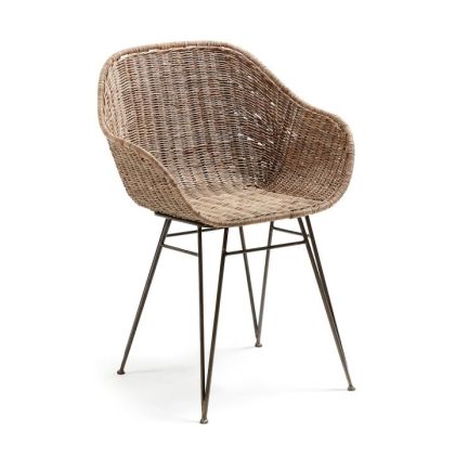 Silla Diseño Tropical Ratán Natural Acero Negro, 60 Cm