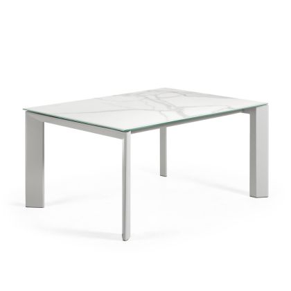 Mesa Comedor Extensible Cristal Porcelánico Blanco, 180 cm