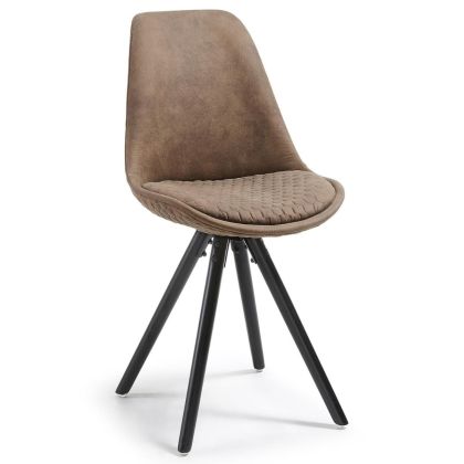 Silla Nórdica Piel Marrón Patas Madera Negro