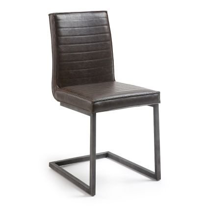 Silla Piel Sintética Marrón Acero Negro