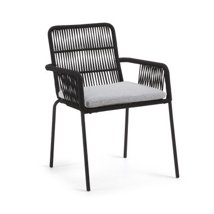 Sillón Nórdico Cuerda Negro Metal Samanta, 56 cm