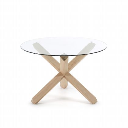 Mesa Redonda  Cristal Madera  industrial, 120 Cm