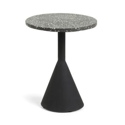 Mesa Auxiliar Redonda Delano Estilo Nórdico Terrazo Acero Negro, 40 Cm