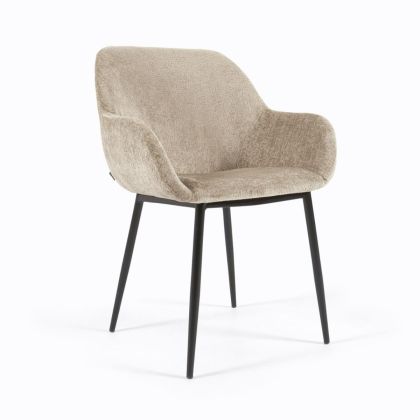 Silla Tapizada Chenilla Beige Patas Negro, 59 Cm
