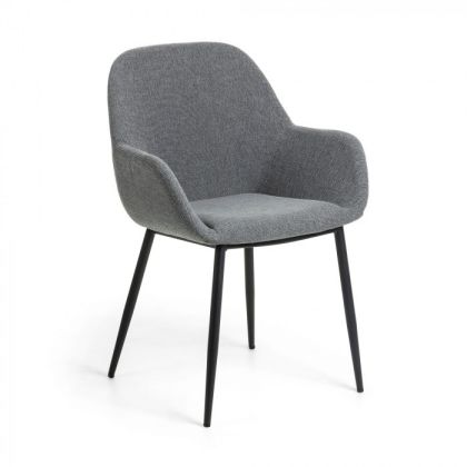 Silla Tejido Gris Metal Negro, 59 Cm