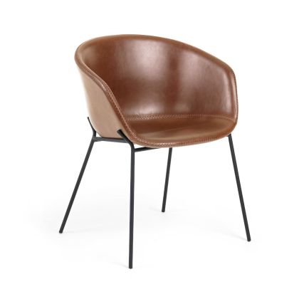 Silla Marrón Brazos  Piel Moderno, 60 Cm