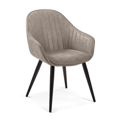 Silla Piel Sintética Beige Patas Acero Negro, 84 Cm