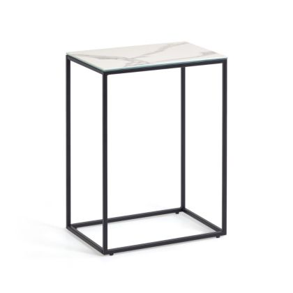 Mesa auxiliar Rewena Porcelánico Blanco Metal Negro