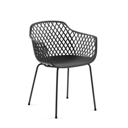 Silla Exterior Reposabrazos Diseño Industrial Gris Oscuro, 60 Cm