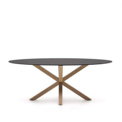 Mesa Argo Cristal Negro Mate Patas Efecto Madera, 200 Cm
