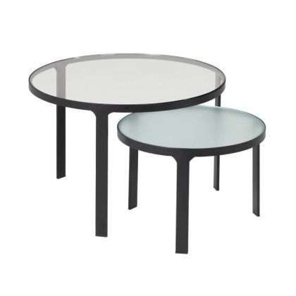 Set 2 Mesas Auxiliares Moderno Cristal Metal, 70 Cm