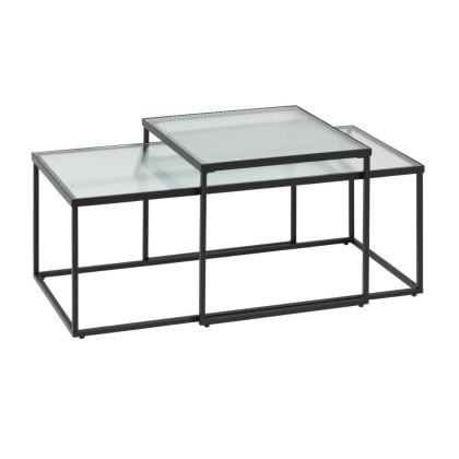 Set 2 Mesas Centro Industrial Metal Cristal 100 Cm
