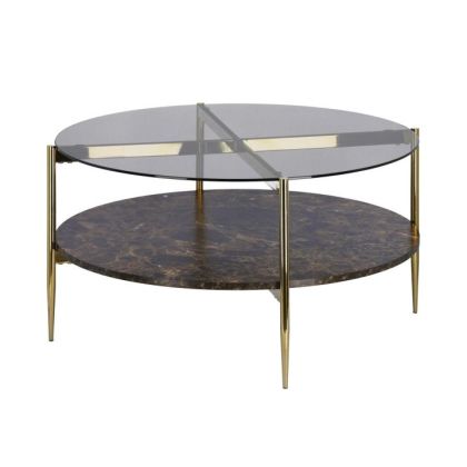 Mesa De Centro Art Déco Redonda Cristal Metal Oro, 84 