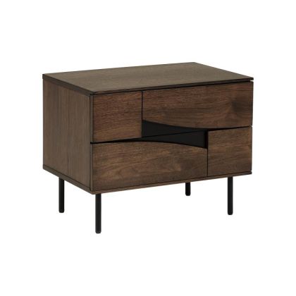 Mesita De Noche Nogal Madera Acero Negro, 60 Cm