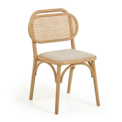 Silla Étnica Madera Natural Ratán, 47 Cm