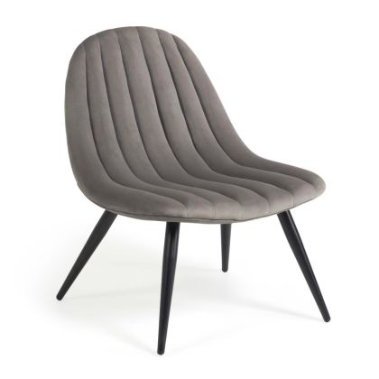 Sillón Vintage Terciopelo Gris Patas Acero Negro, 60 Cm