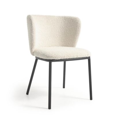 Silla Diseño Nórdico Tejido Blanco Metal Negro. 55 Cm