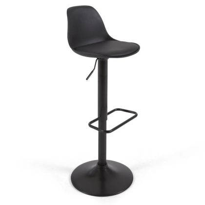 Taburete Alto Orlando Piel Sintética Negro Acero Negro Mate, 46 Cm