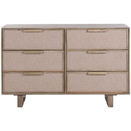 Cómoda en madera de mango y ratán natural con 6 cajones.