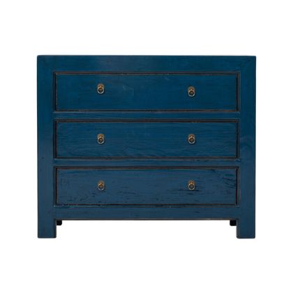 Cómoda Azul Oscuro 3 Cajones Madera Olmo, 95 Cm