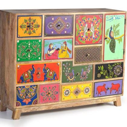 Cómoda Oriental Detalles Étnicos Pintados, 112 Cm