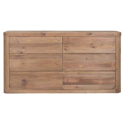 Cómoda en madera de pino reciclada natural con 6 cajones.