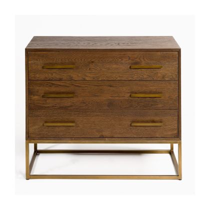 Cómoda Madera Roble Metal Dorado, 100 Cm
