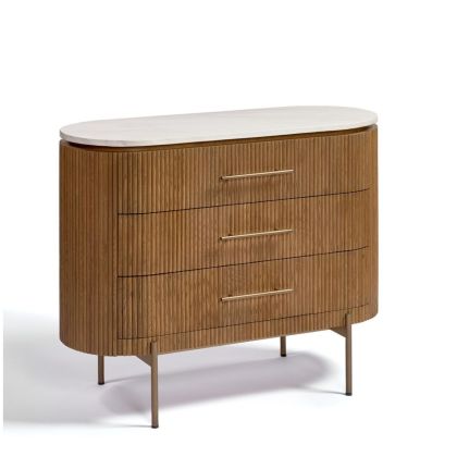 Cómoda Ovalada 3C Madera Piedra Blanco, 110 cm