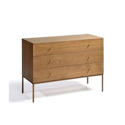 Cómoda Roble Natural Metal Dorado con 3 Cajones, 110 cm
