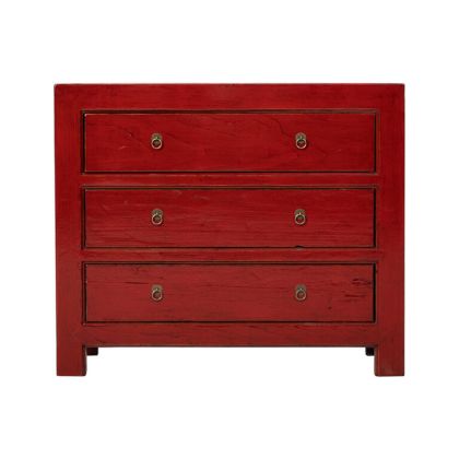 Cómoda Rojo 3 Cajones Madera Olmo, 95 Cm