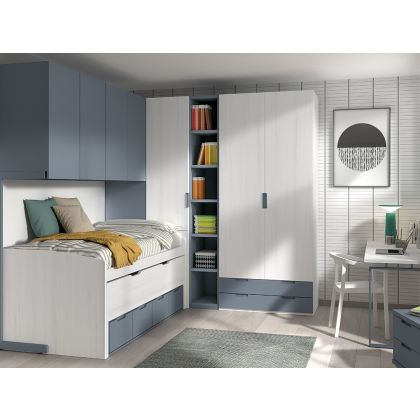 Cama Compacta Juvenil con Puente y Armario Formas F014