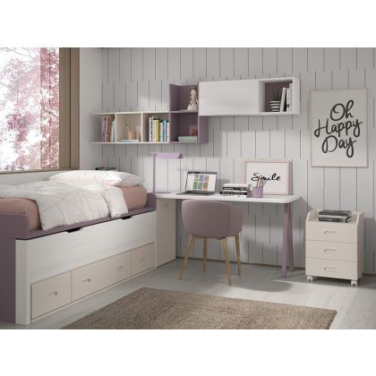 Cama Compacta 90 x 190 con Zona de Estudio Formas F012