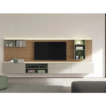 Modern Living Room Composition Lacquered Matte Quartz Oak, 360 Cm
