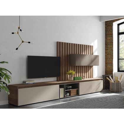 Composición Salón con Mueble Bajo Panel Alistonado Nim, 282'4 Cm