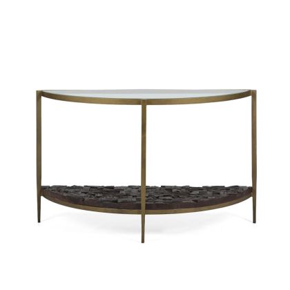 Consola en cristal, metal y madera en tonos negro y dorado 126 cm