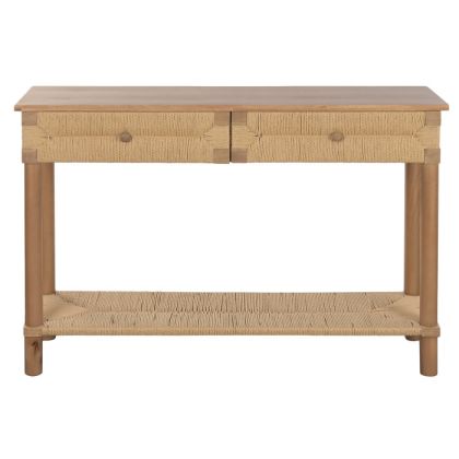 Consola 2 Cajones Ratán Madera Abeto 120X35X81 Cm 