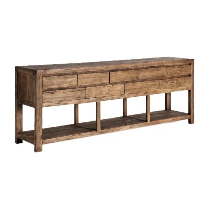 Norwik Console Brown Tones Wood 9 Drawers, 220 Cm