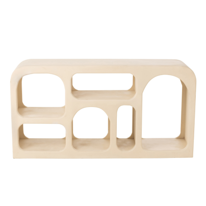 Consola escultórica nórdica moderna en madera de mango beige.