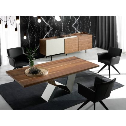 Mesa Comedor Diseño Tapa nogal base Acero inoxidable,160 Cm
