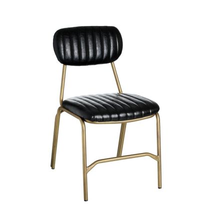 Silla Vintage Polipiel Negro Metal Dorado