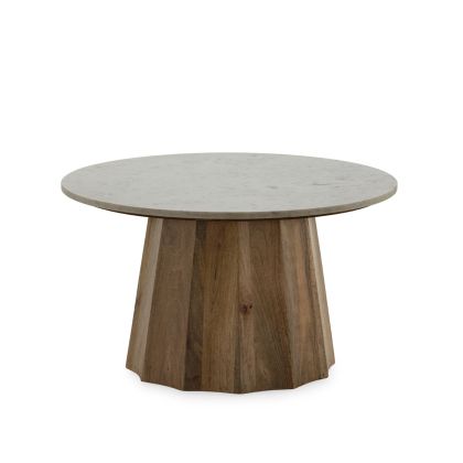 Mesa de Centro Mármol/Madera de Mango Nogal/Blanco, 80 Cm.